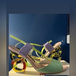 Kat Maconie leather spearmint/crystal pink heels size US 10.5